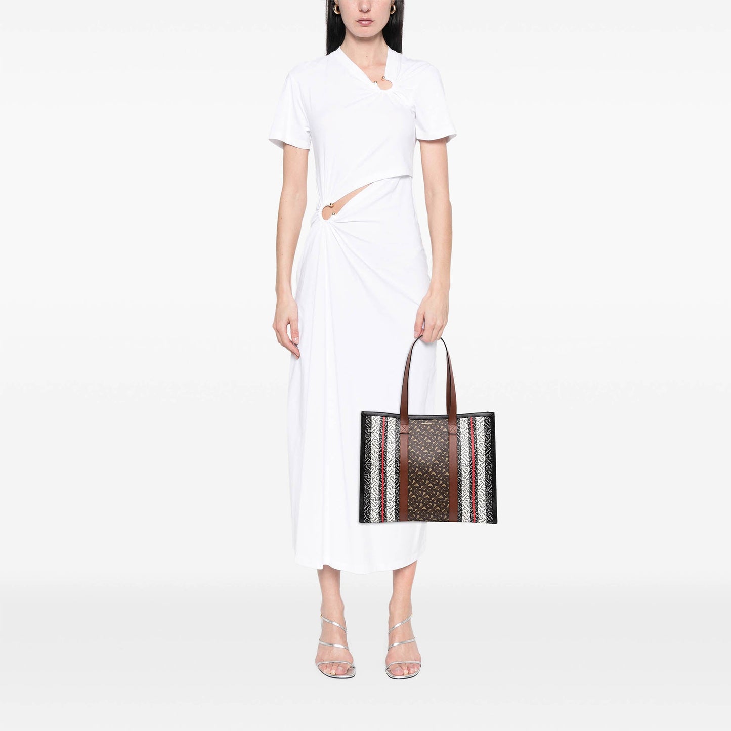 Burberry TB Monogram E Canvas Stripe Book Tote