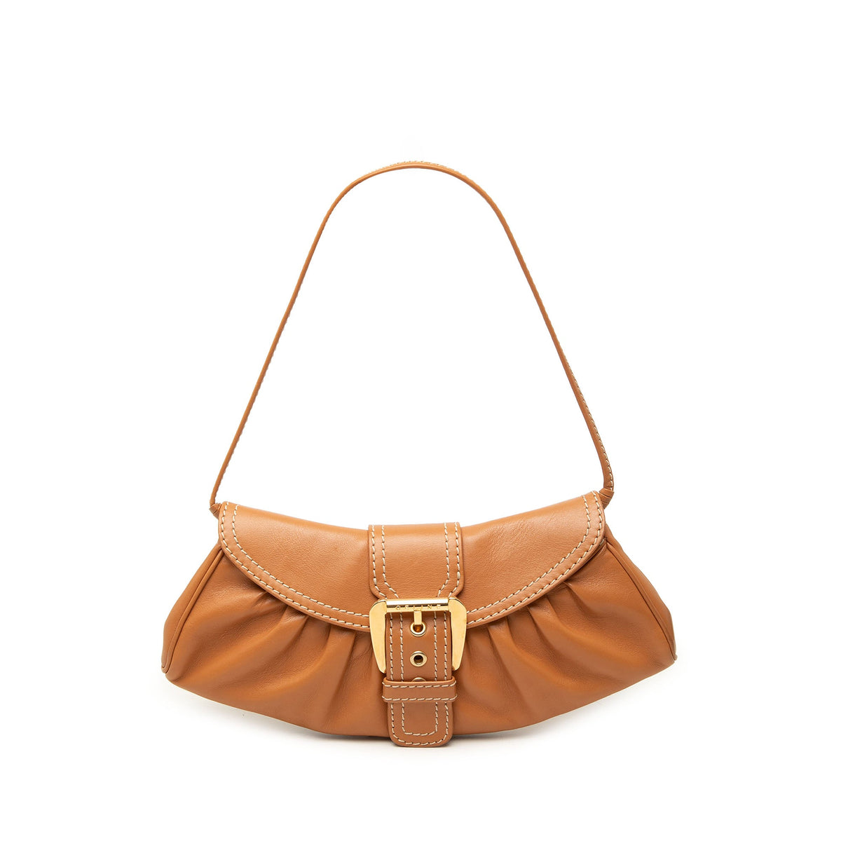 Celine Small Leather Buckle Flap Shoulder Bag — Brown