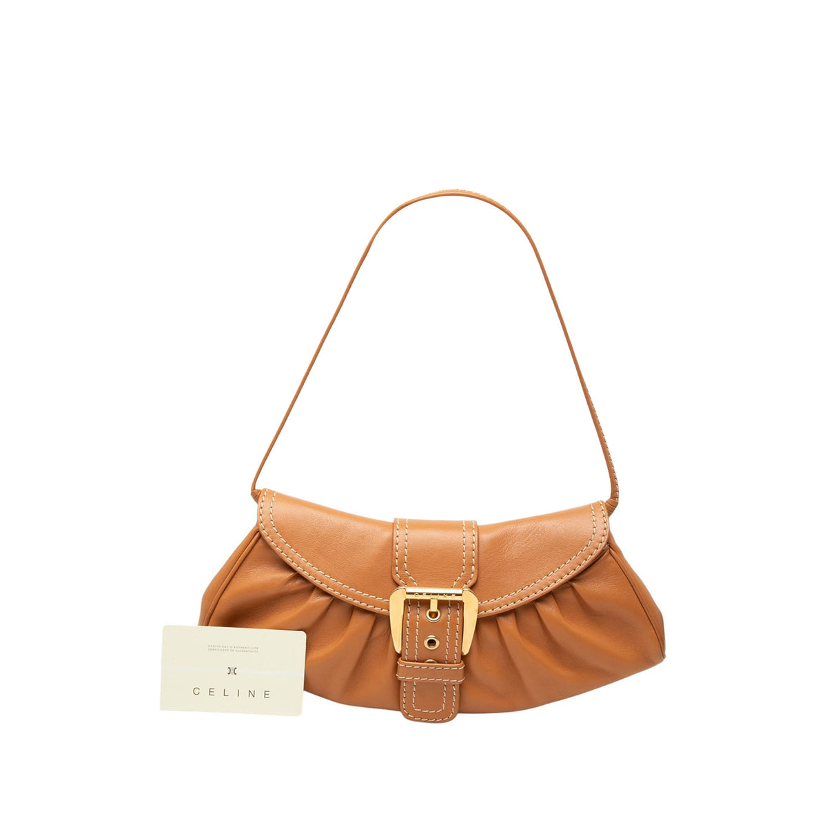 Celine Small Leather Buckle Flap Shoulder Bag — Brown