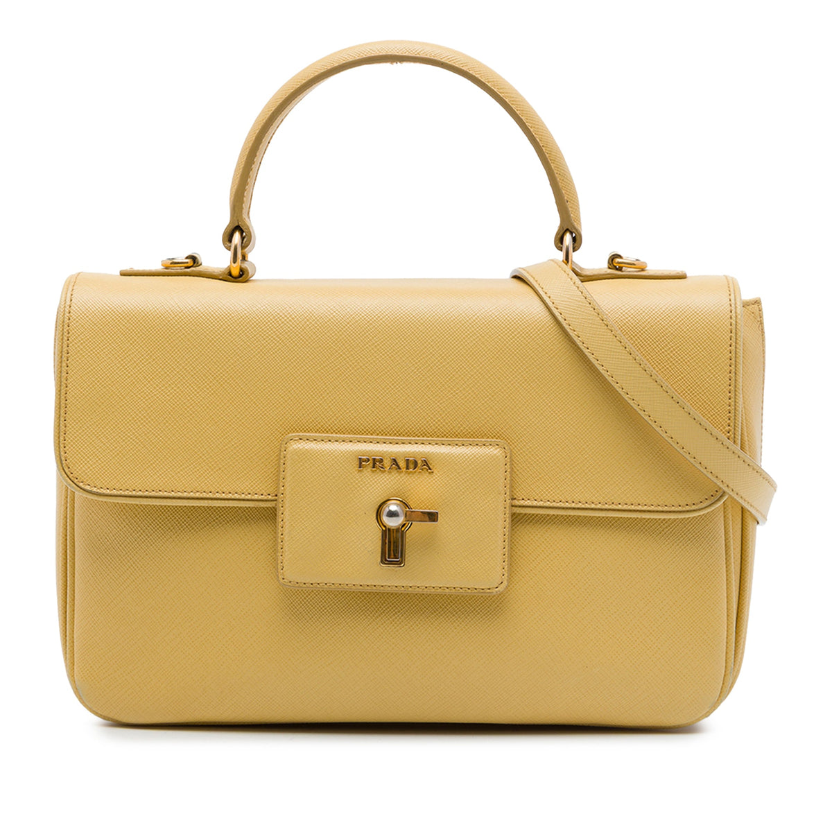 Prada Saffiano Lux Top Handle Satchel — Yellow