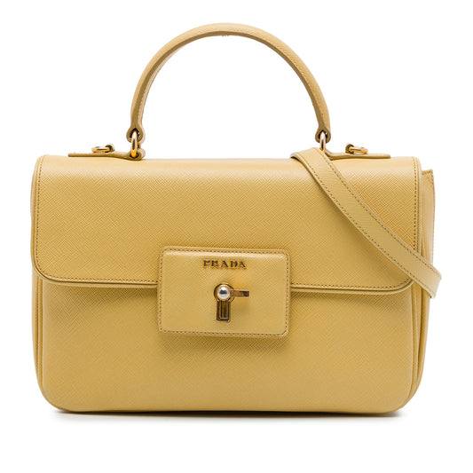 Prada Saffiano Lux Top Handle Satchel — Yellow