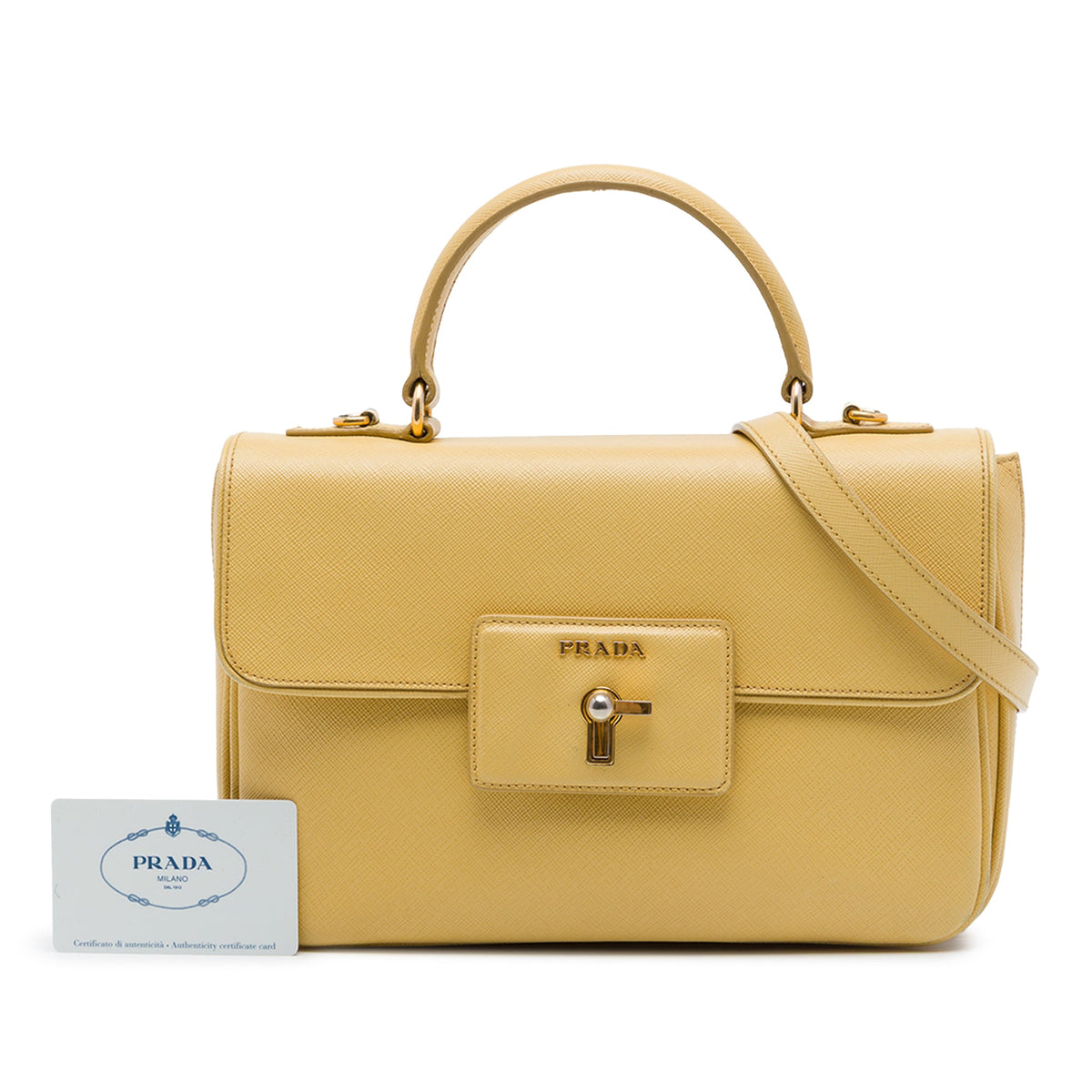 Prada Saffiano Lux Top Handle Satchel — Yellow