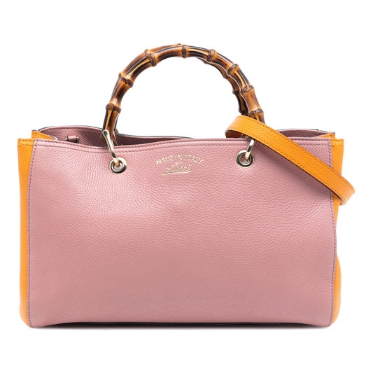 Medium Bicolor Calfskin Bamboo Shopper Satchel