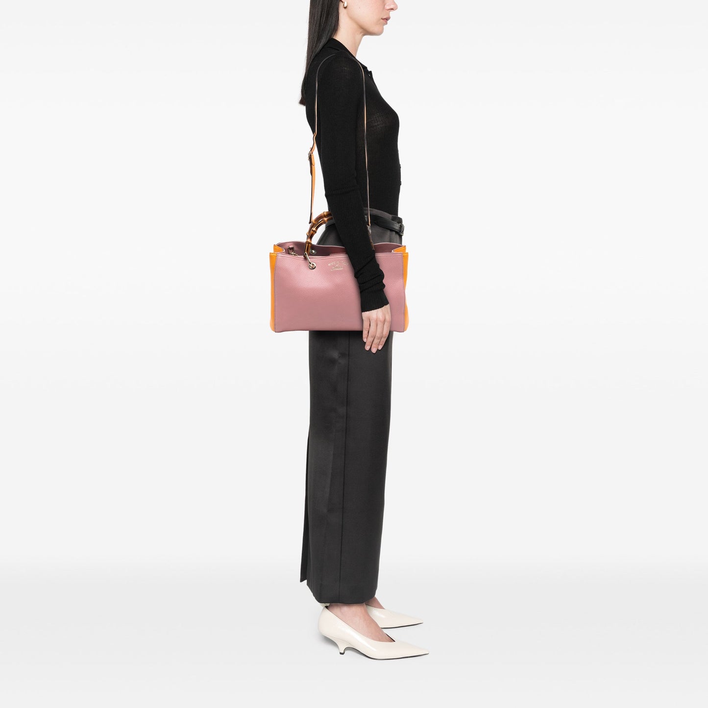 Medium Bicolor Calfskin Bamboo Shopper Satchel