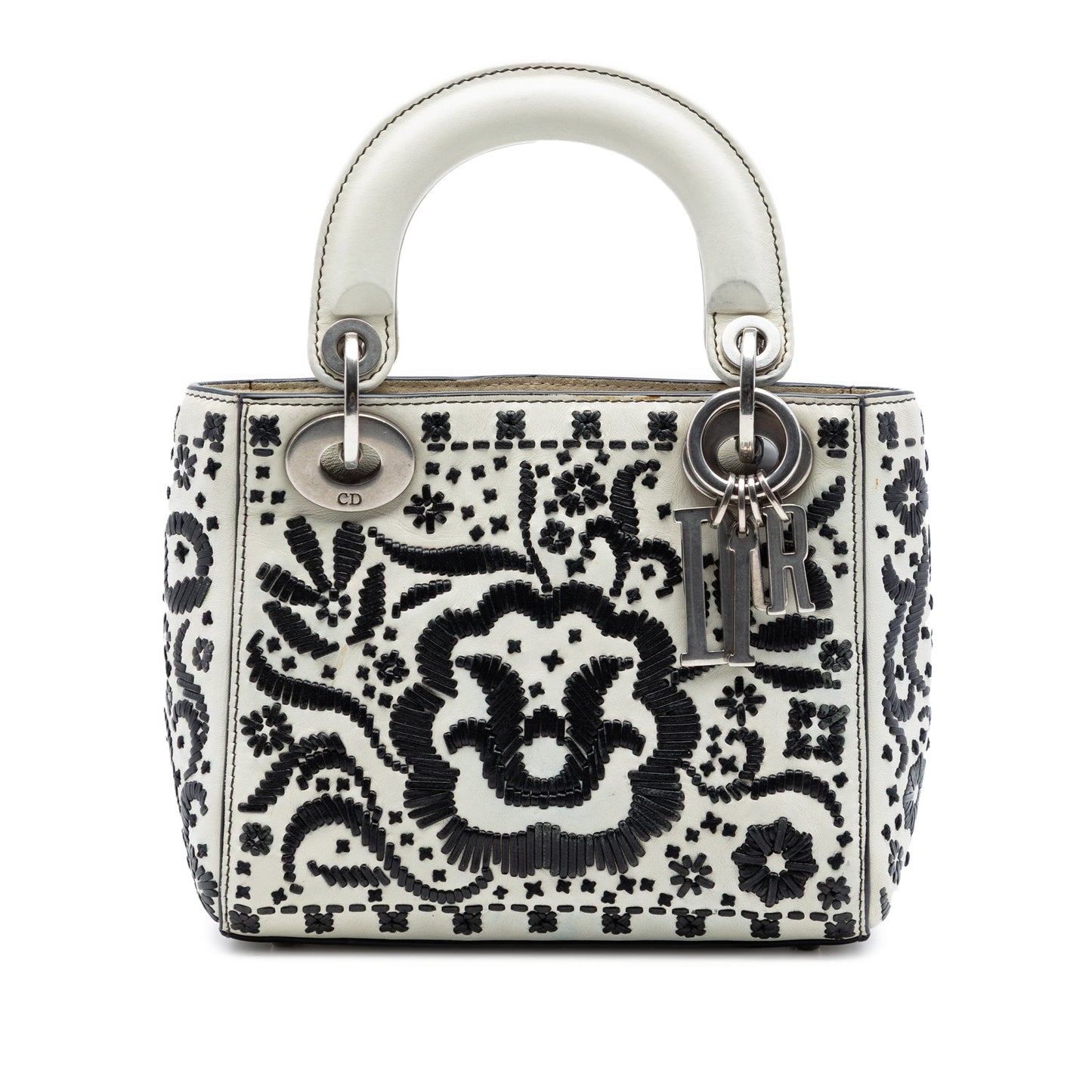 Dior Mini Calfskin Flower Embroidered Lady Dior