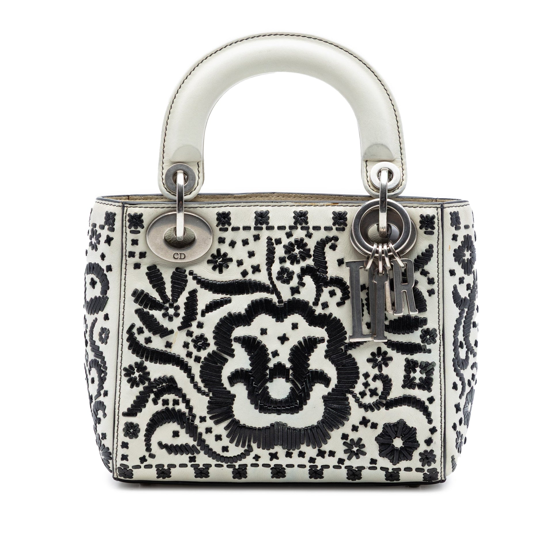 Dior Mini Calfskin Flower Embroidered Lady Dior