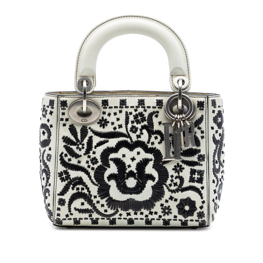 Dior Mini Calfskin Flower Embroidered Lady Dior