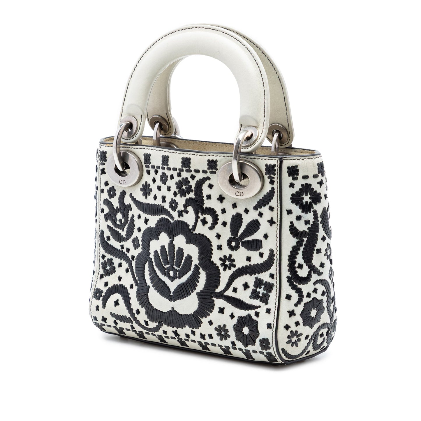 Dior Mini Calfskin Flower Embroidered Lady Dior