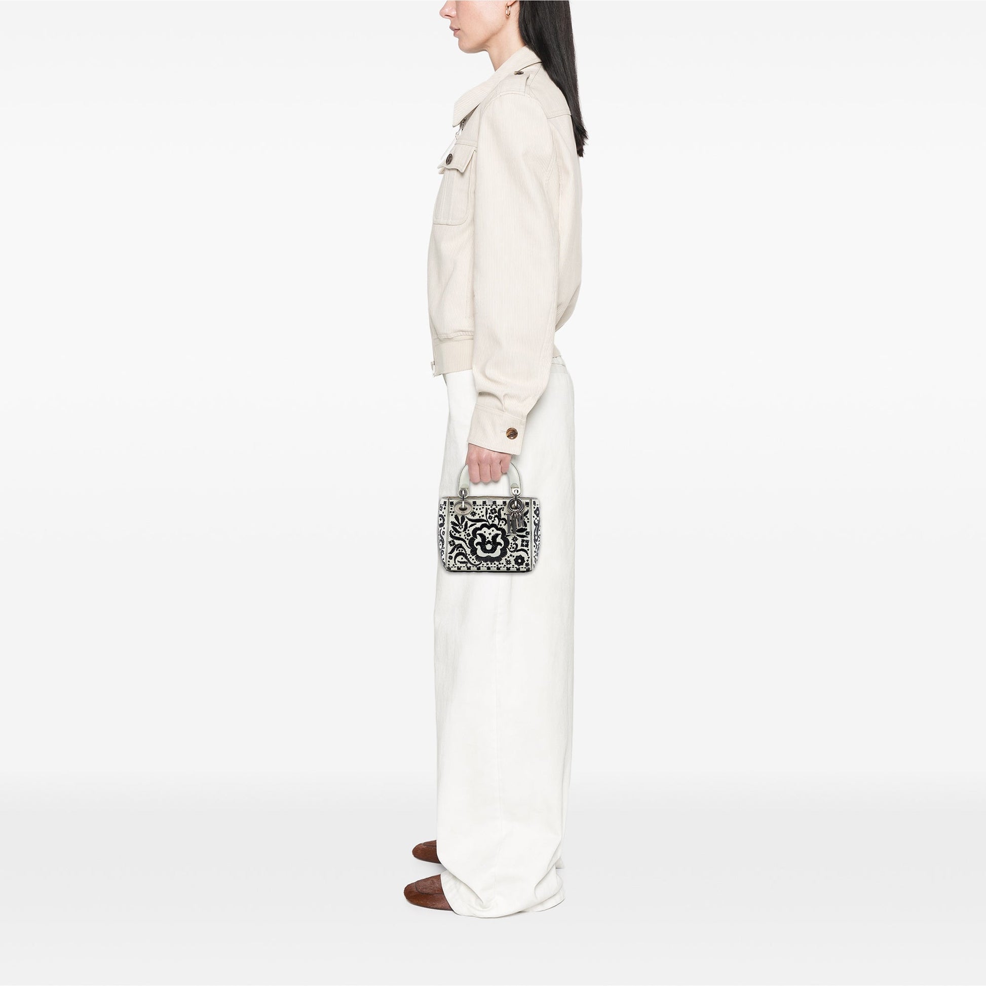 Dior Mini Calfskin Flower Embroidered Lady Dior