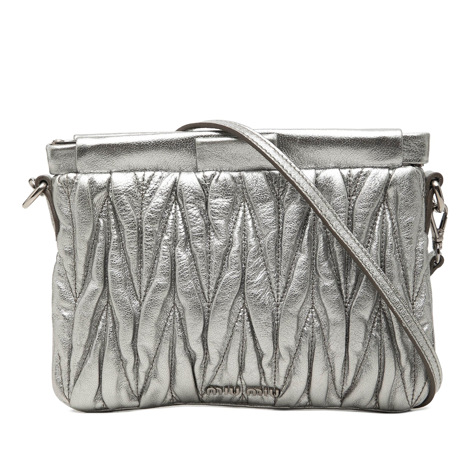 Miu Miu Matelasse Metallic Nappa Frame Clutch with Strap