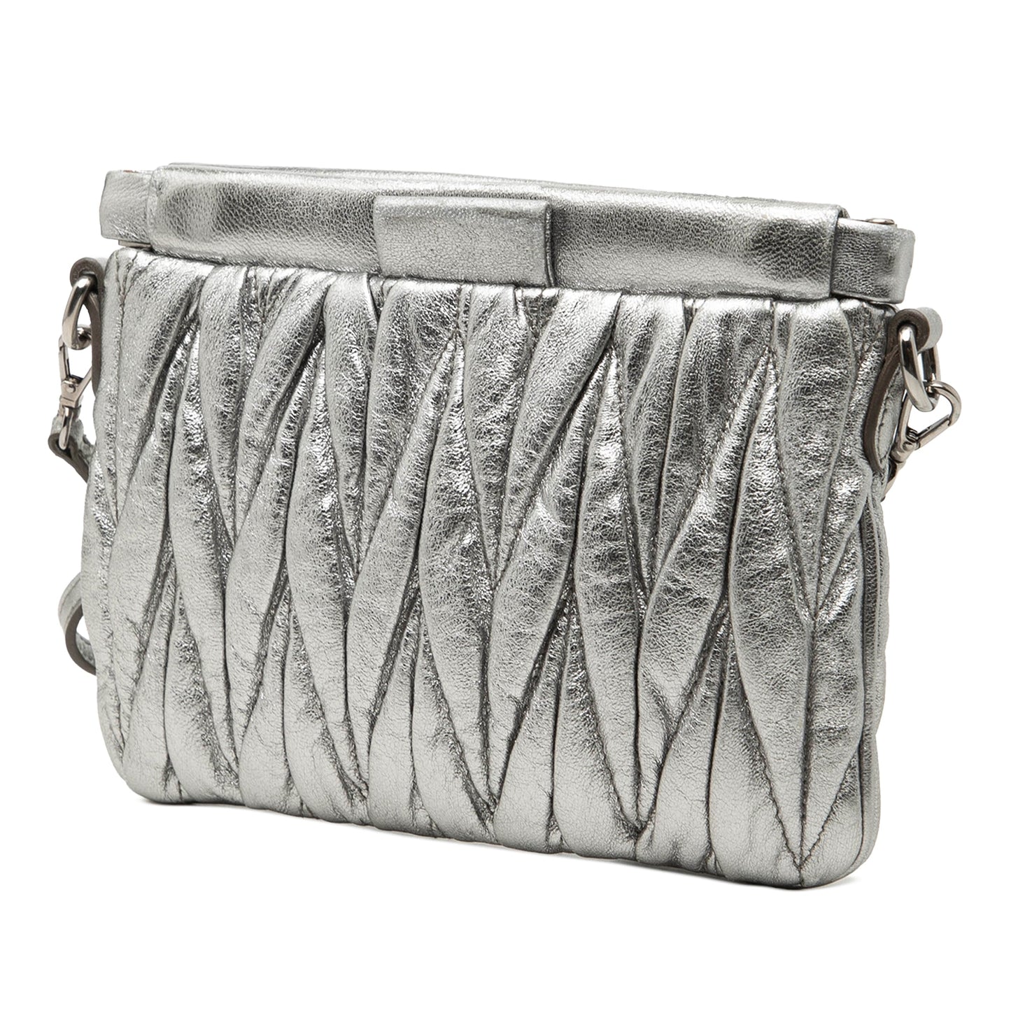 Miu Miu Matelasse Metallic Nappa Frame Clutch with Strap