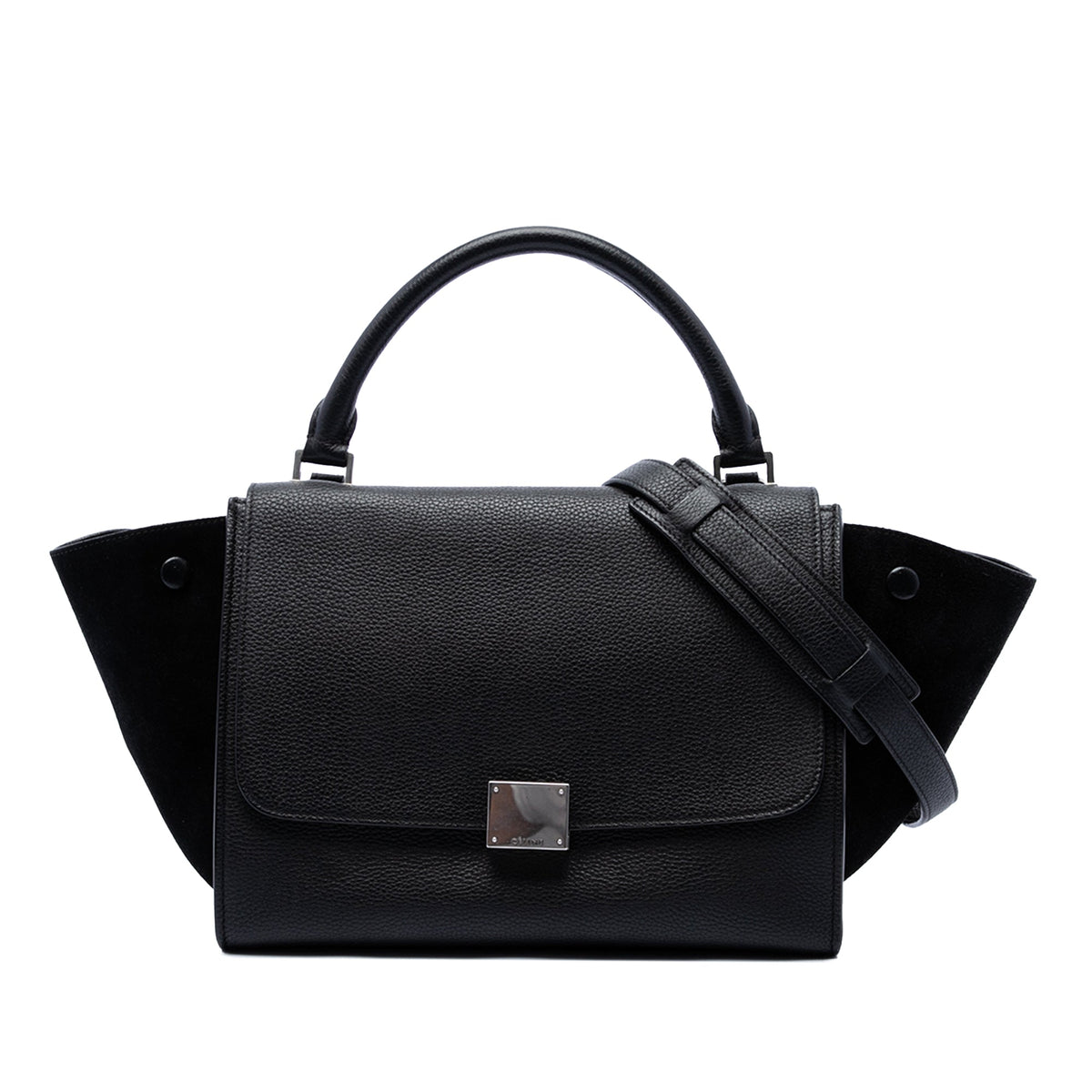 Celine Small Drummed Calfskin and Suede Trapeze Satchel