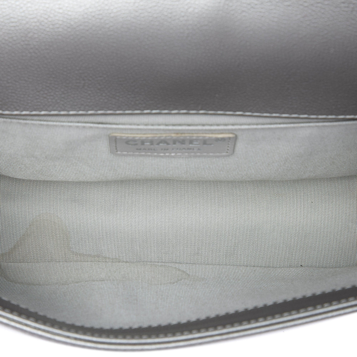 Chanel Old Medium Quilted Metallic Caviar Boy Flap — Gray