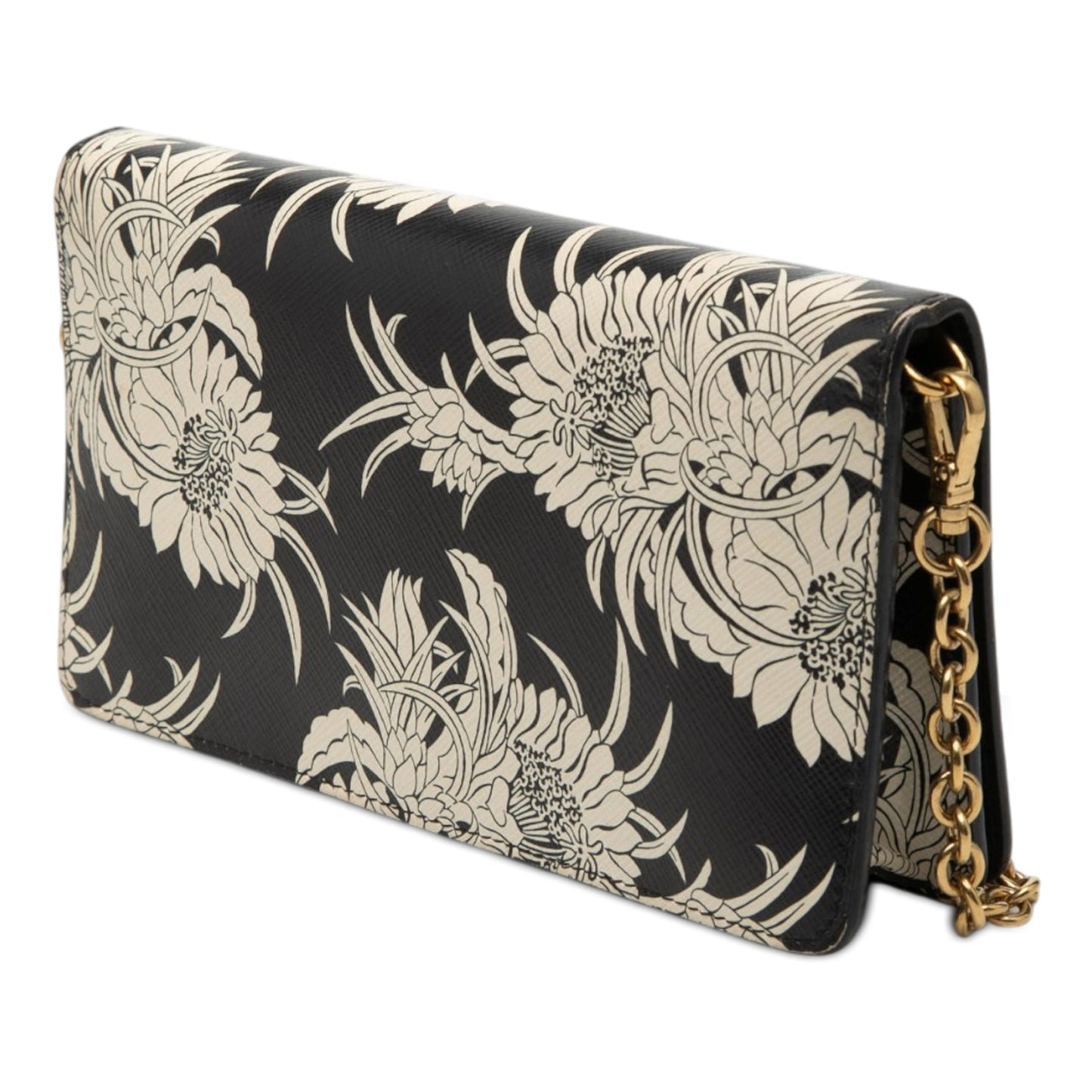 Prada Saffiano Floral Flame Print Wallet on Chain