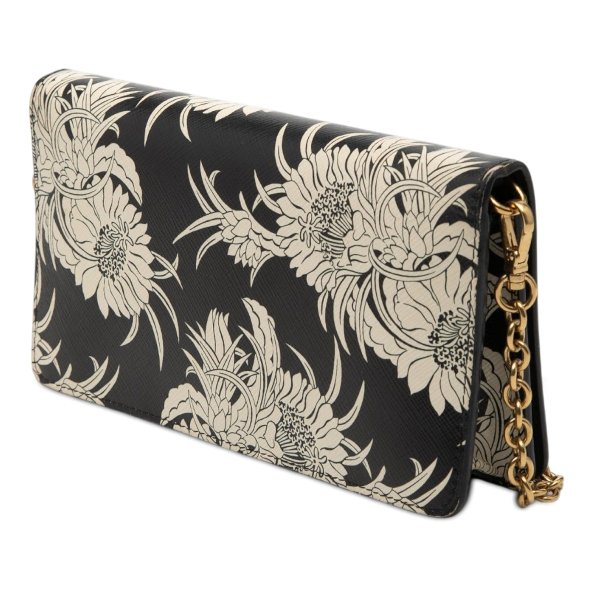 Prada Saffiano Floral Flame Print Wallet on Chain