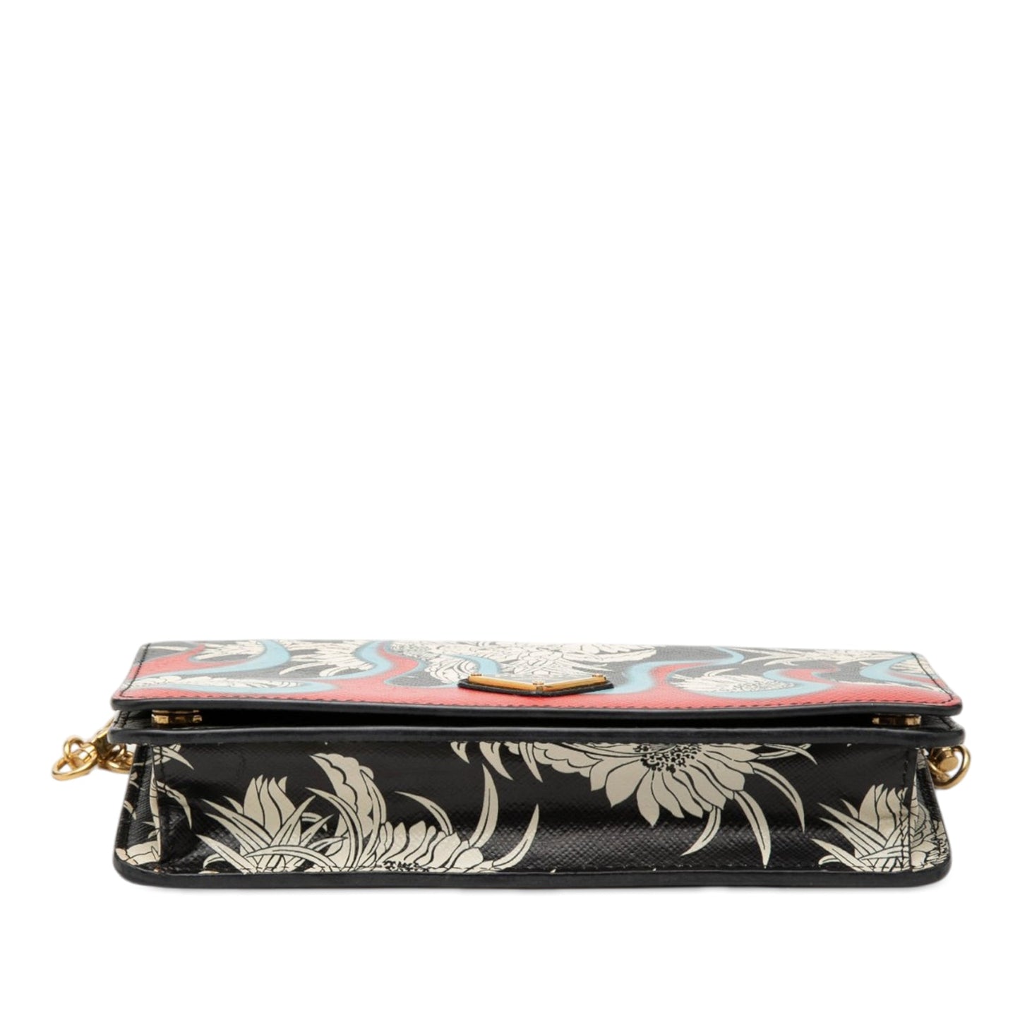 Prada Saffiano Floral Flame Print Wallet on Chain