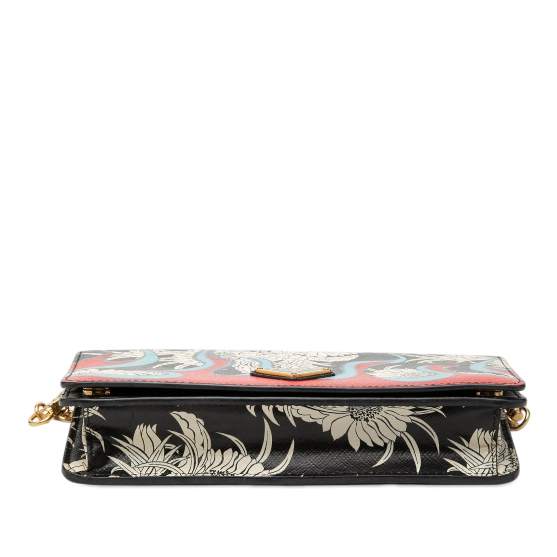 Prada Saffiano Floral Flame Print Wallet on Chain