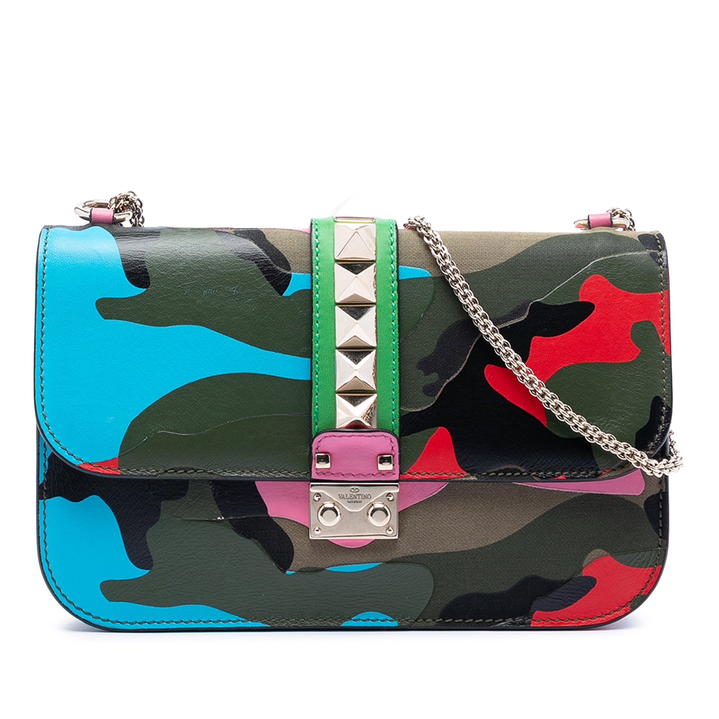 Valentino Medium Nappa and Canvas Camouflage Rockstud Glam Lock Crossbody