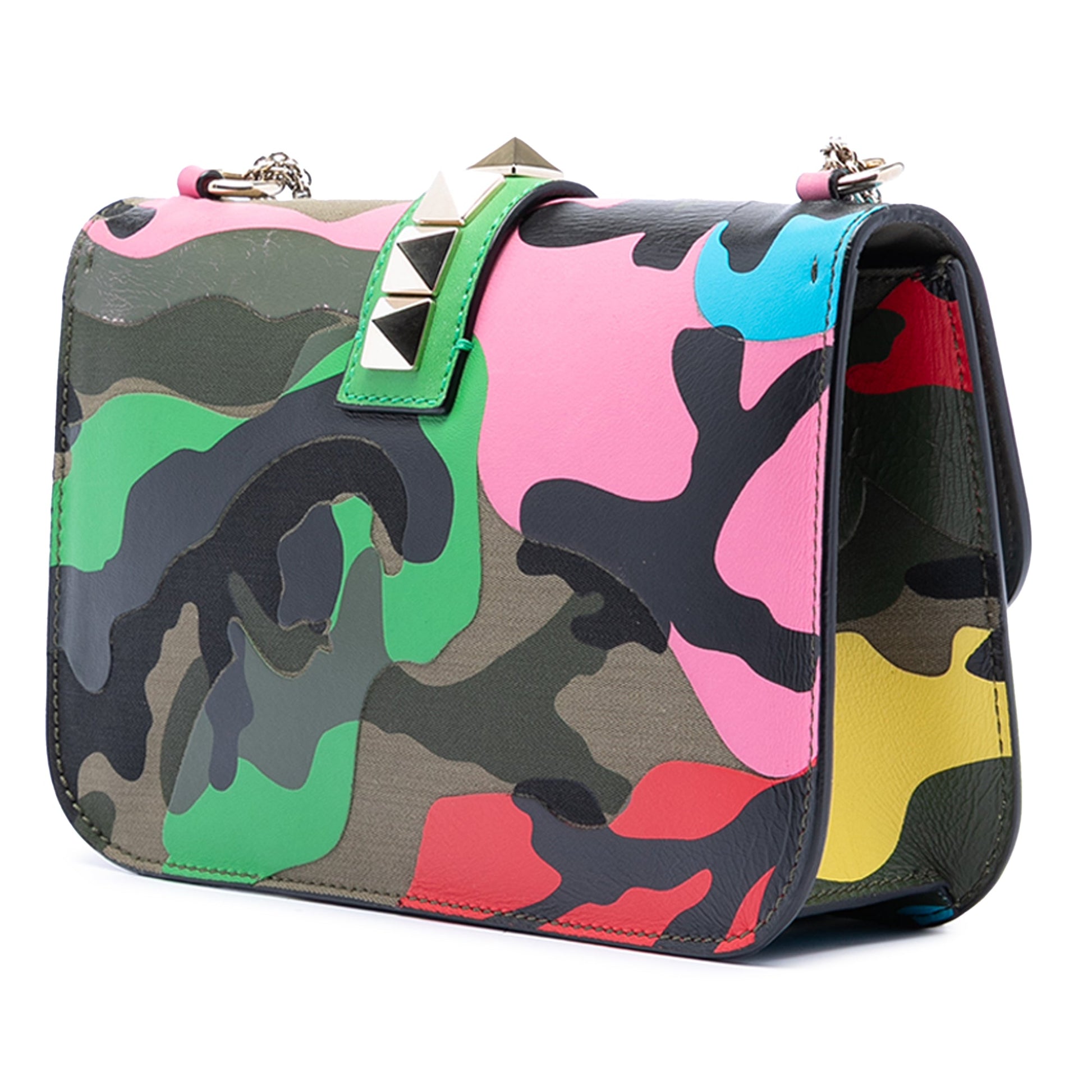 Valentino Medium Nappa and Canvas Camouflage Rockstud Glam Lock Crossbody