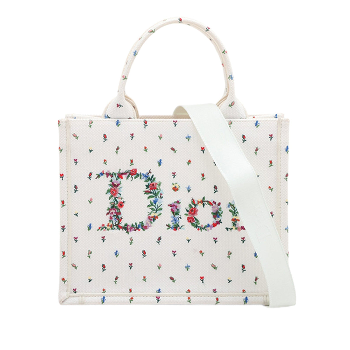 Dior Small Canvas Book Tote — White