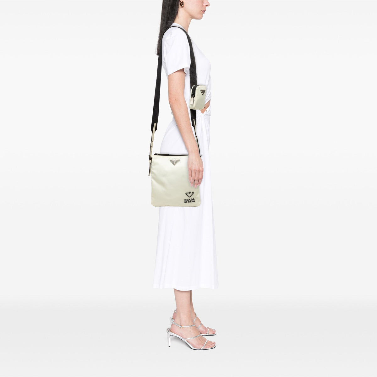 Prada Re Nylon Zip Top Crossbody — White
