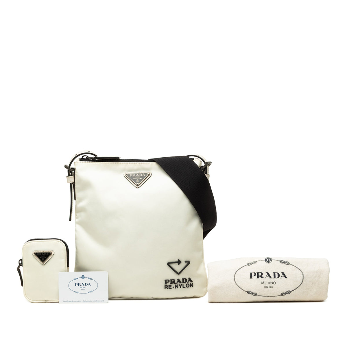 Prada Re Nylon Zip Top Crossbody — White