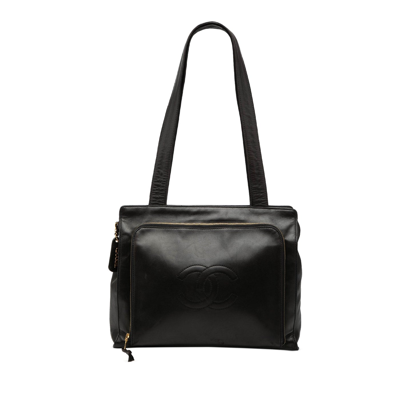 CC Lambskin Front Zip Pocket Tote