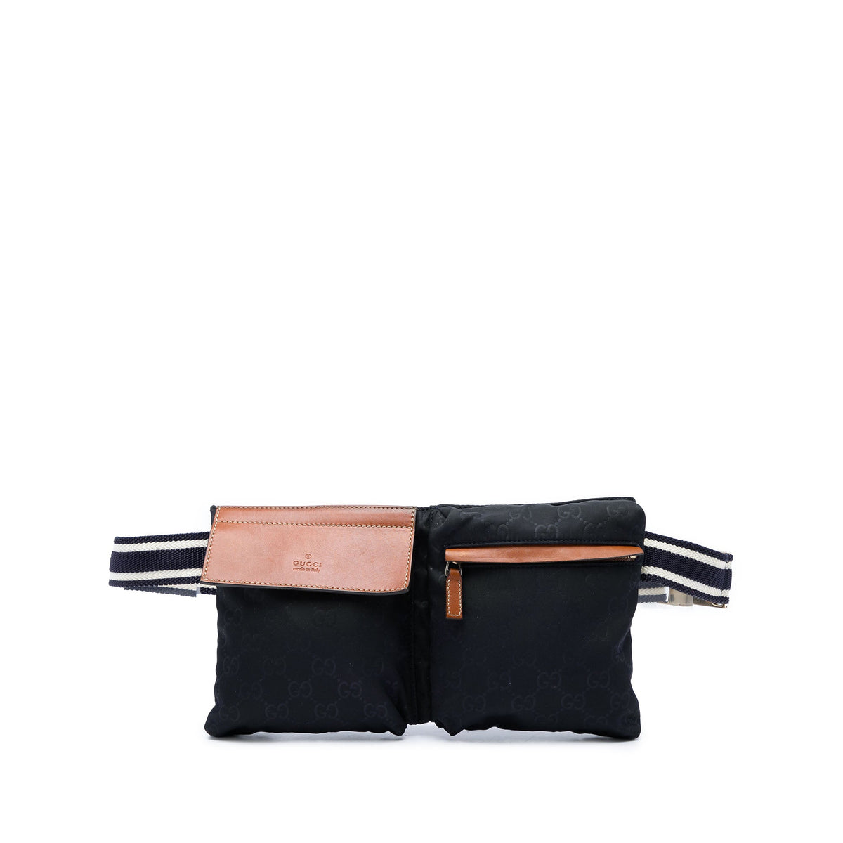 Gucci GG Nylon Web Double Pocket Belt Bag — Black