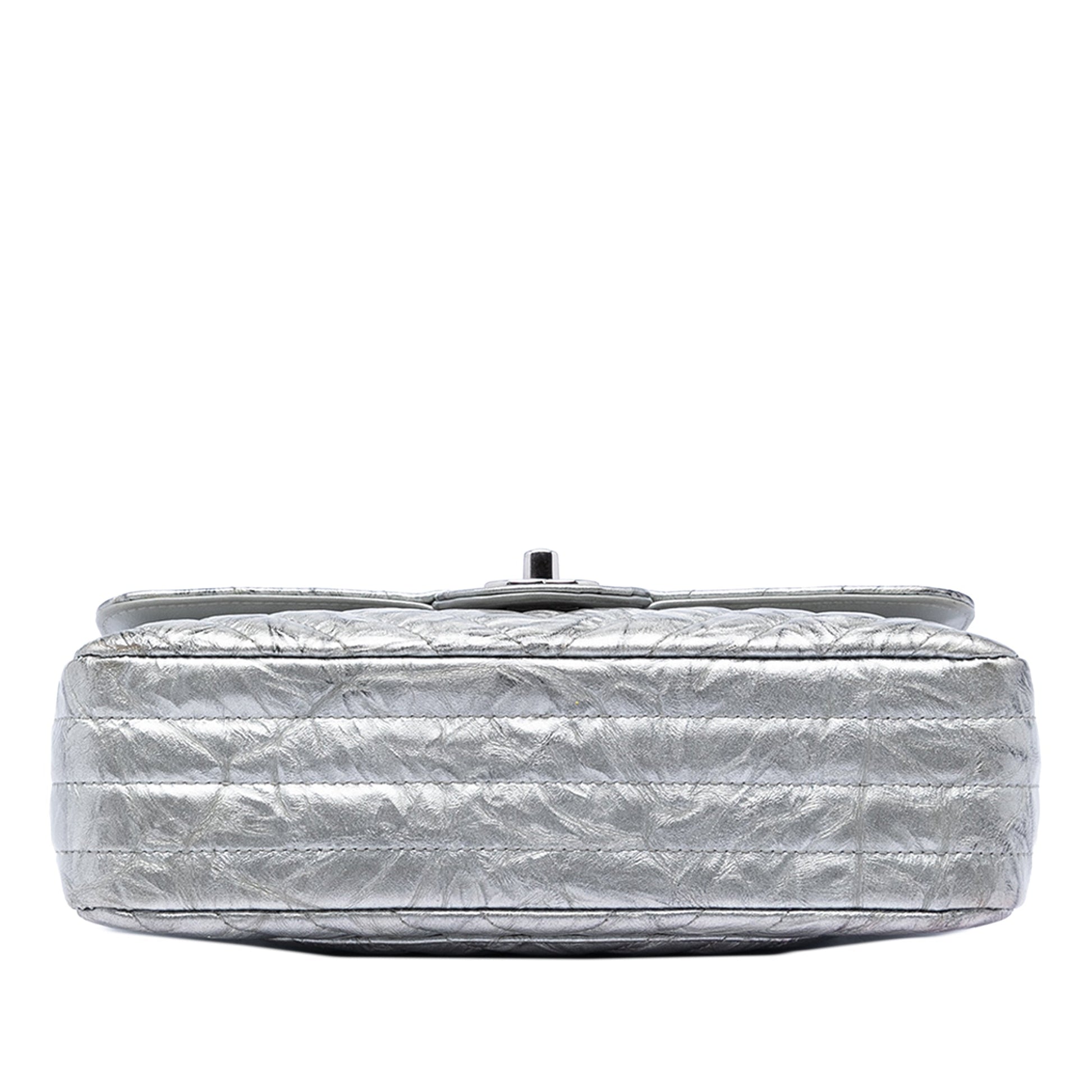 Chanel Small Classic Chevron Metallic Crumpled Calfskin Double Flap