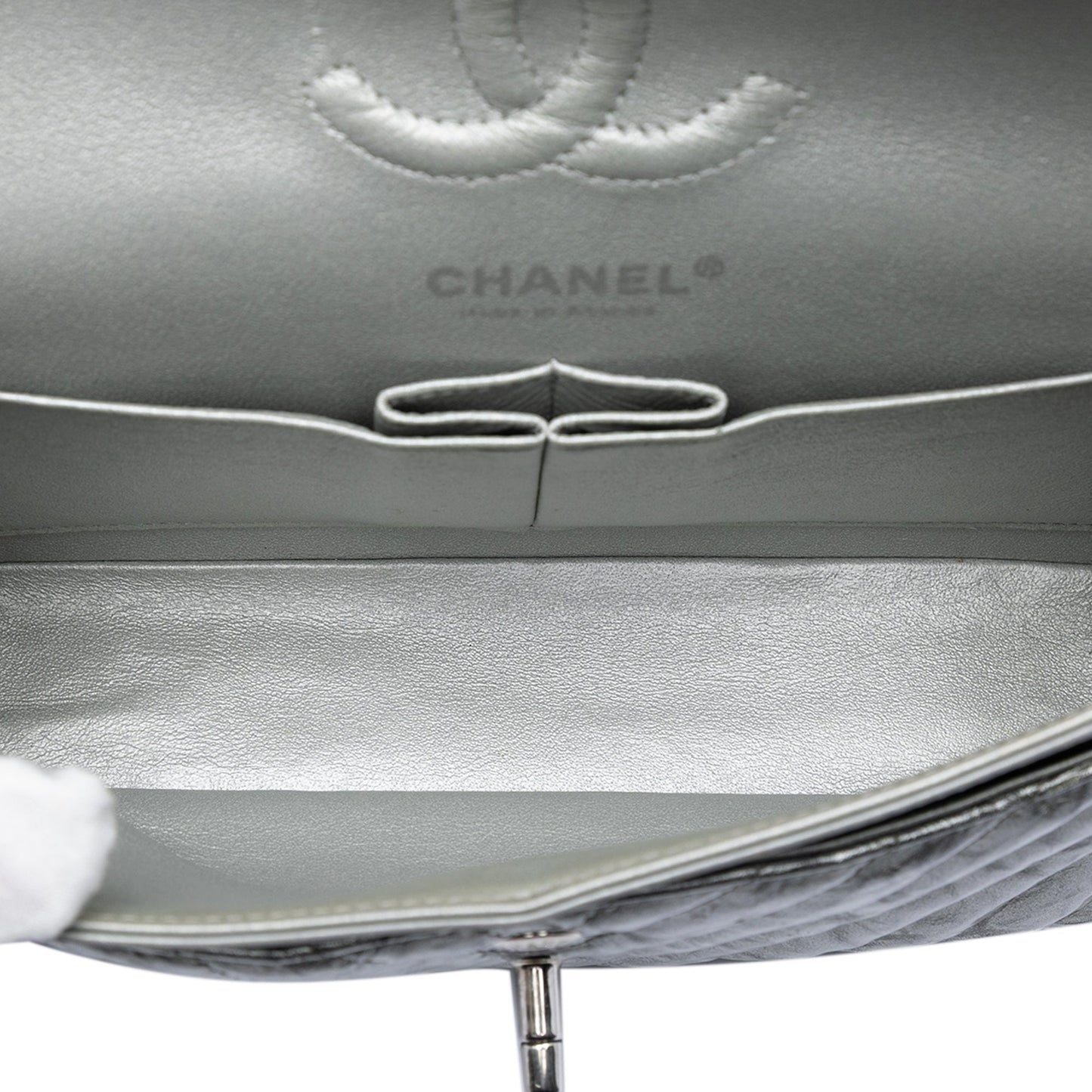 Chanel Small Classic Chevron Metallic Crumpled Calfskin Double Flap