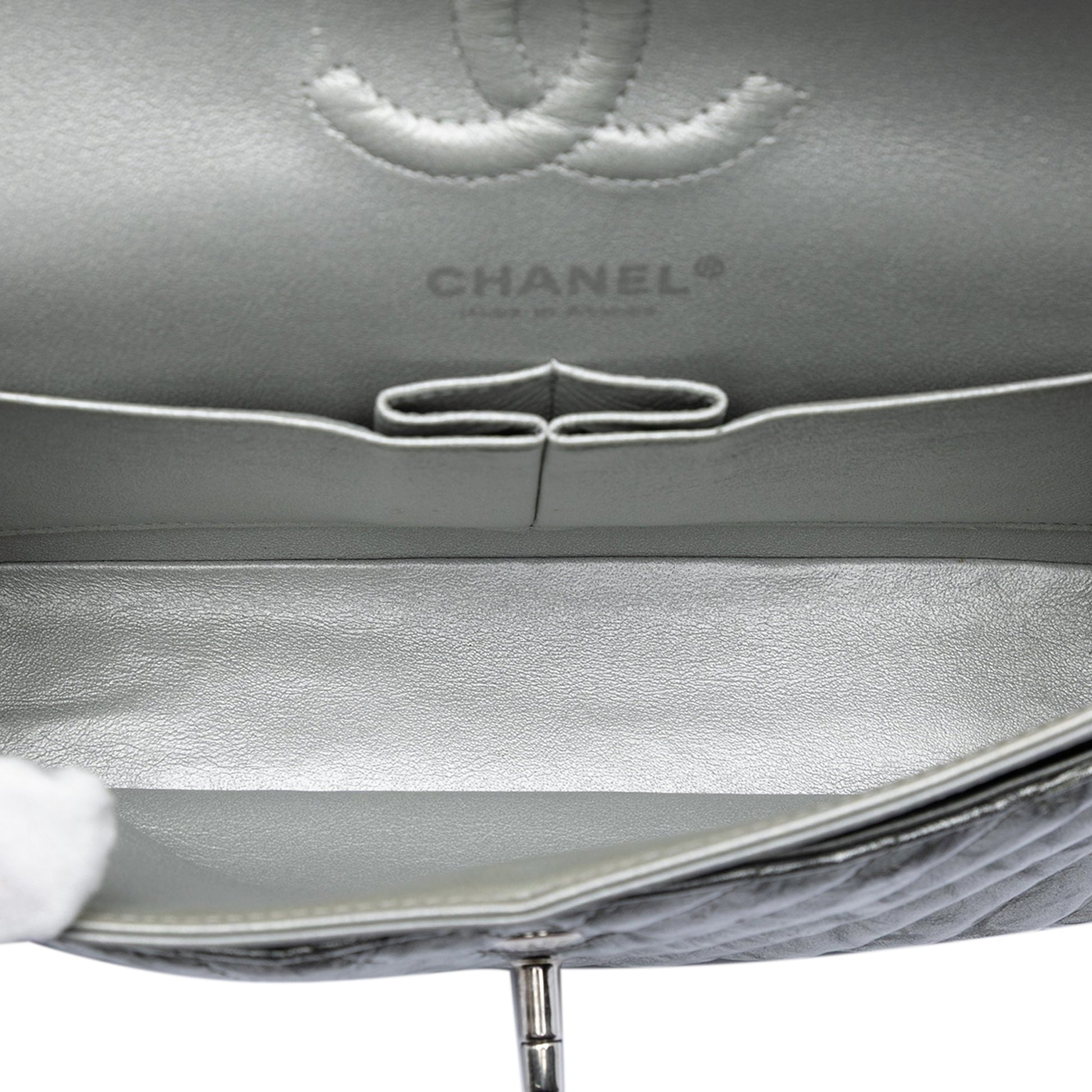 Chanel Small Classic Chevron Metallic Crumpled Calfskin Double Flap