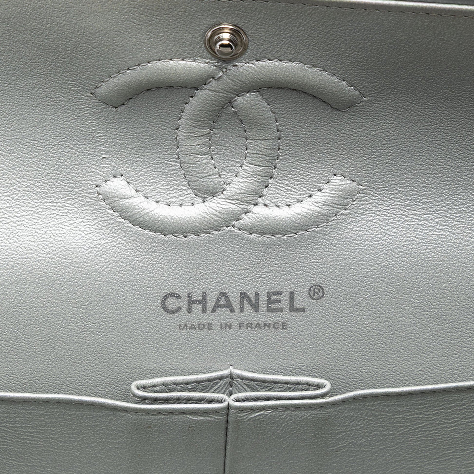 Chanel Small Classic Chevron Metallic Crumpled Calfskin Double Flap