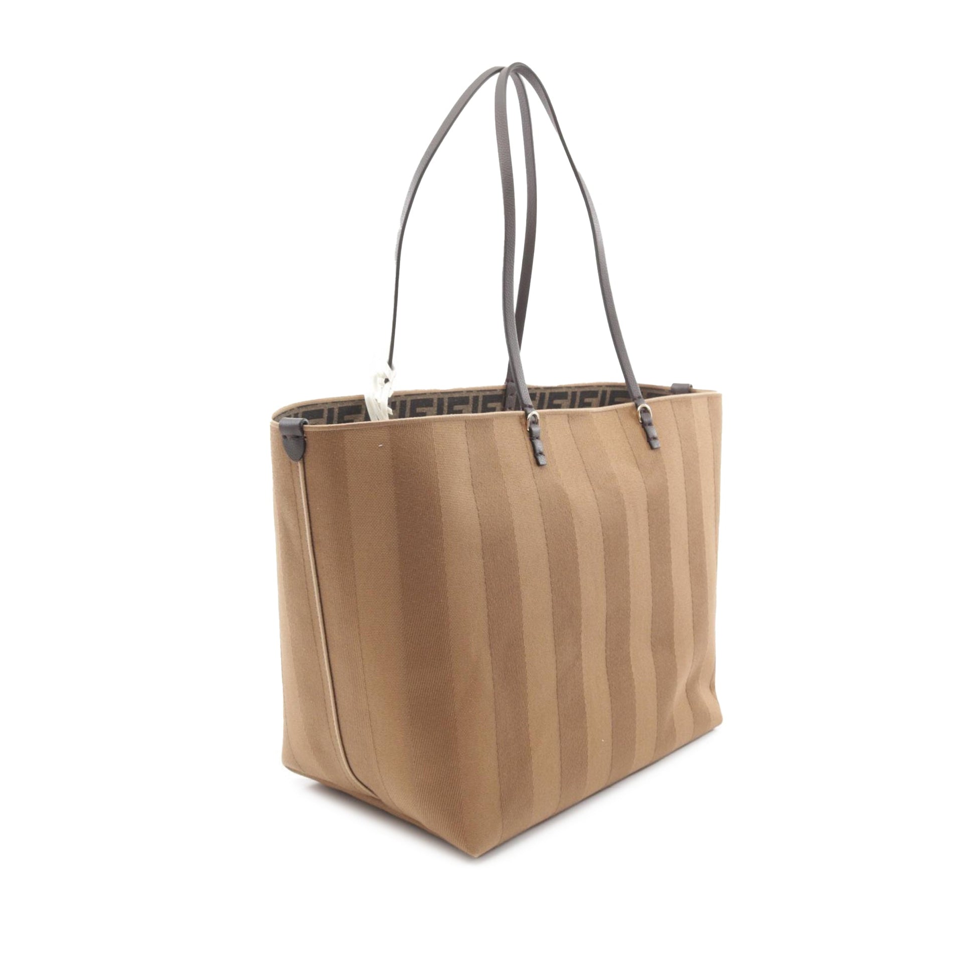 Fendi Large Zucca Canvas Pequin Striped Reversible Roll Tote