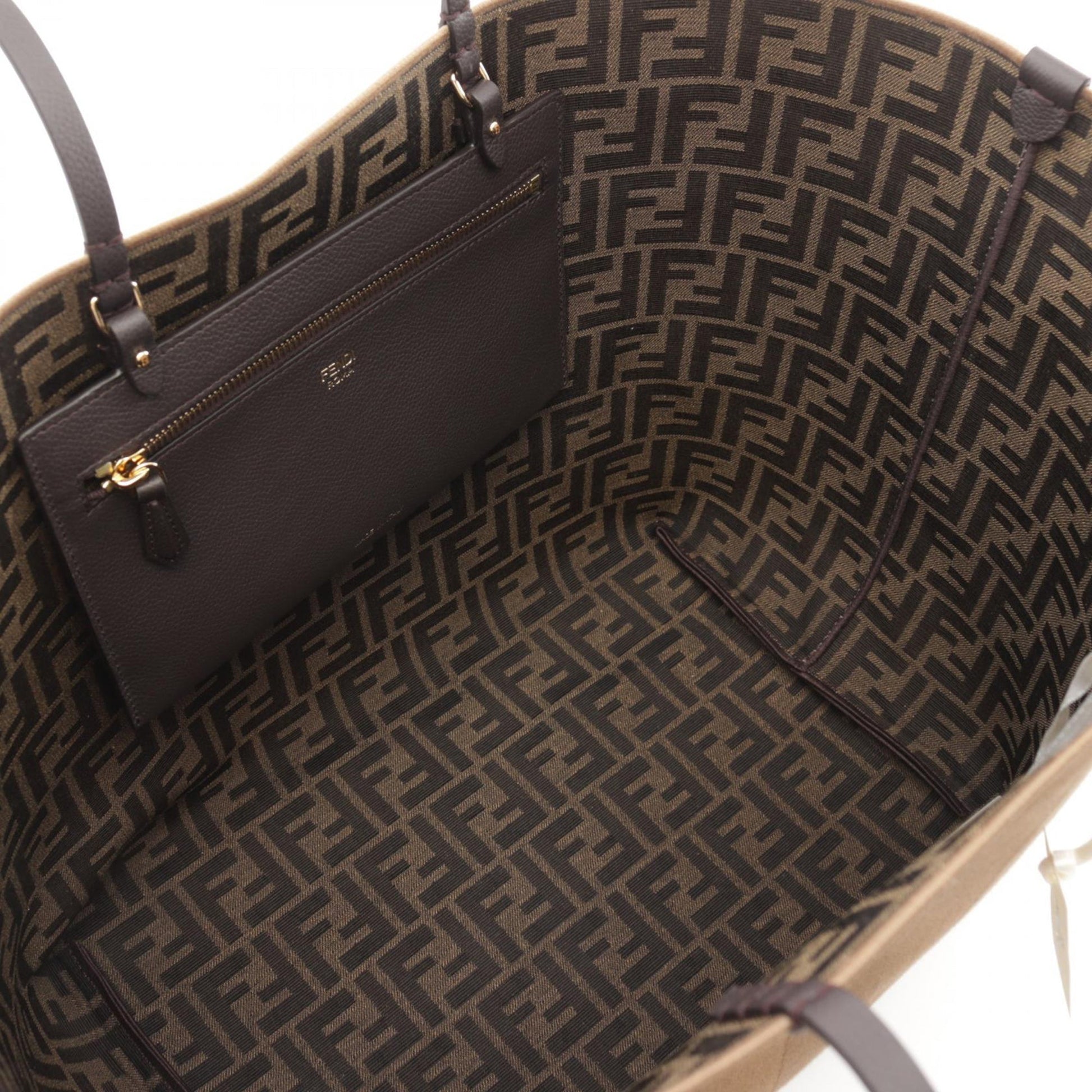 Fendi Large Zucca Canvas Pequin Striped Reversible Roll Tote