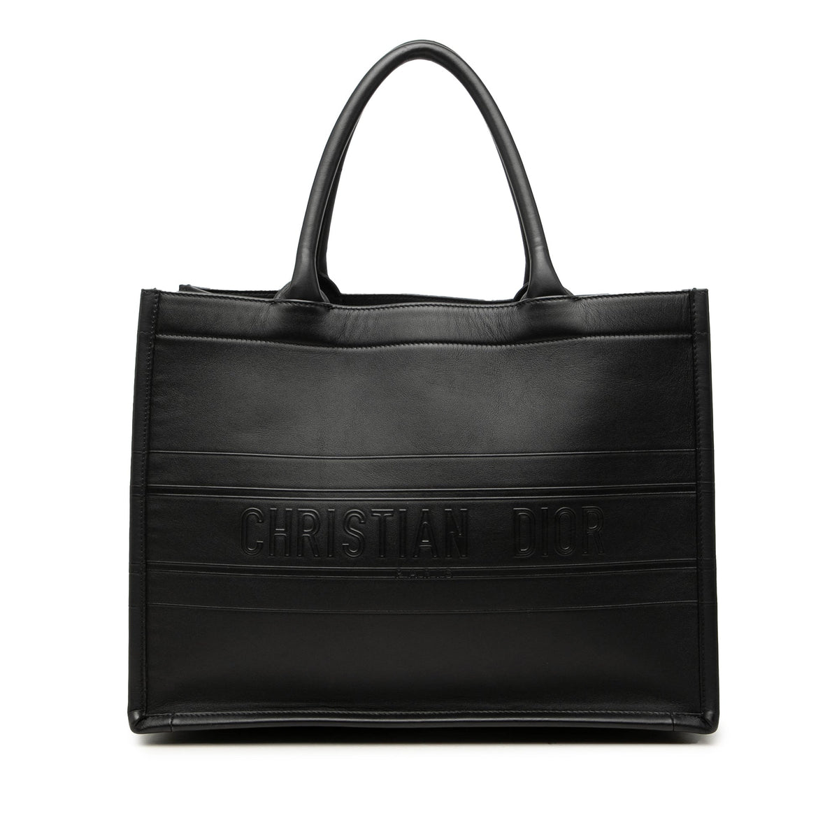Dior Medium Embossed Leather Book Tote — Black