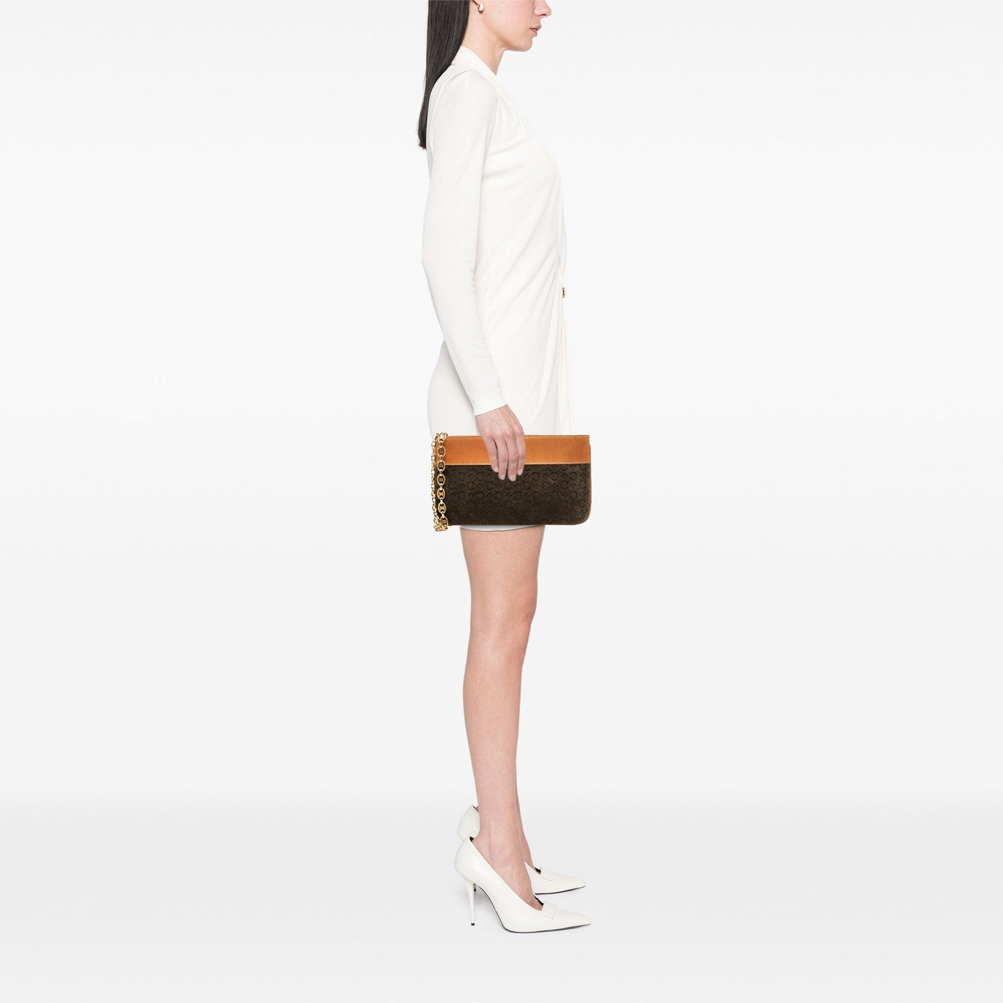 C Macadam Suede Clutch On Chain
