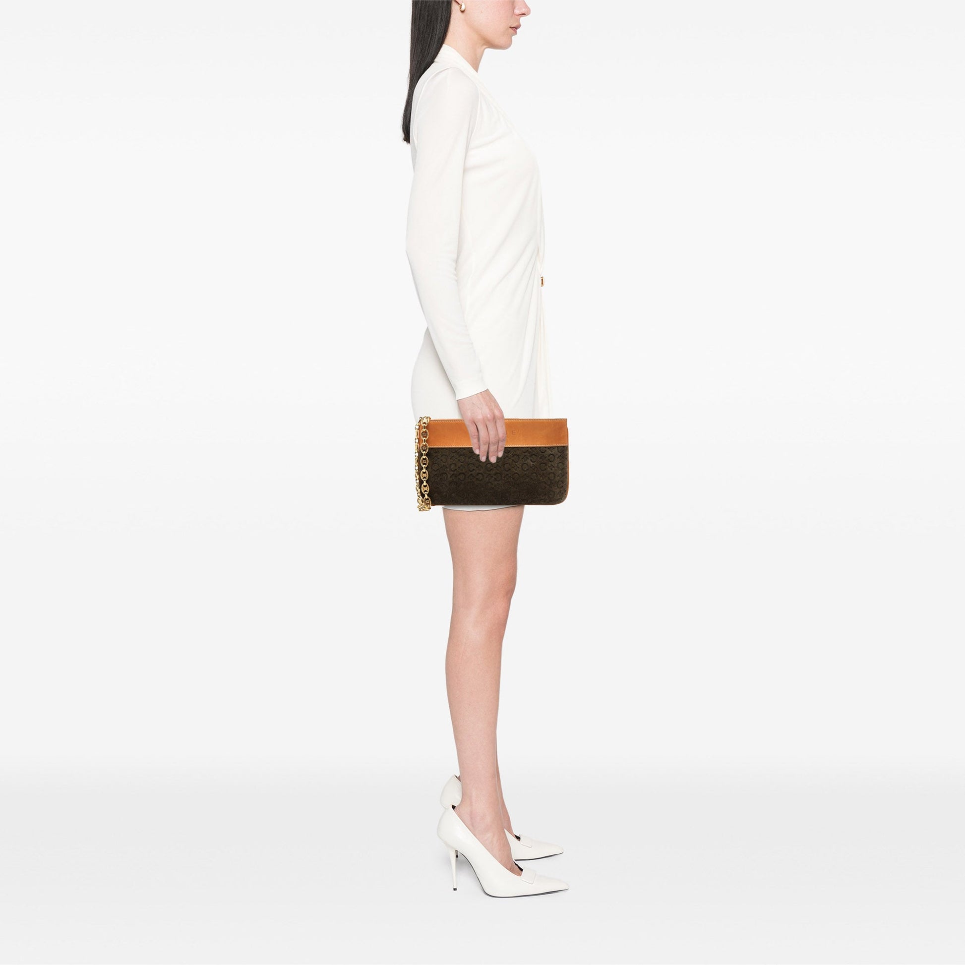 C Macadam Suede Clutch On Chain
