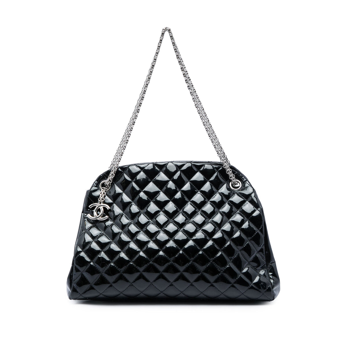 Chanel Large Quilted Patent Just Mademoiselle Bowling Bag — Black