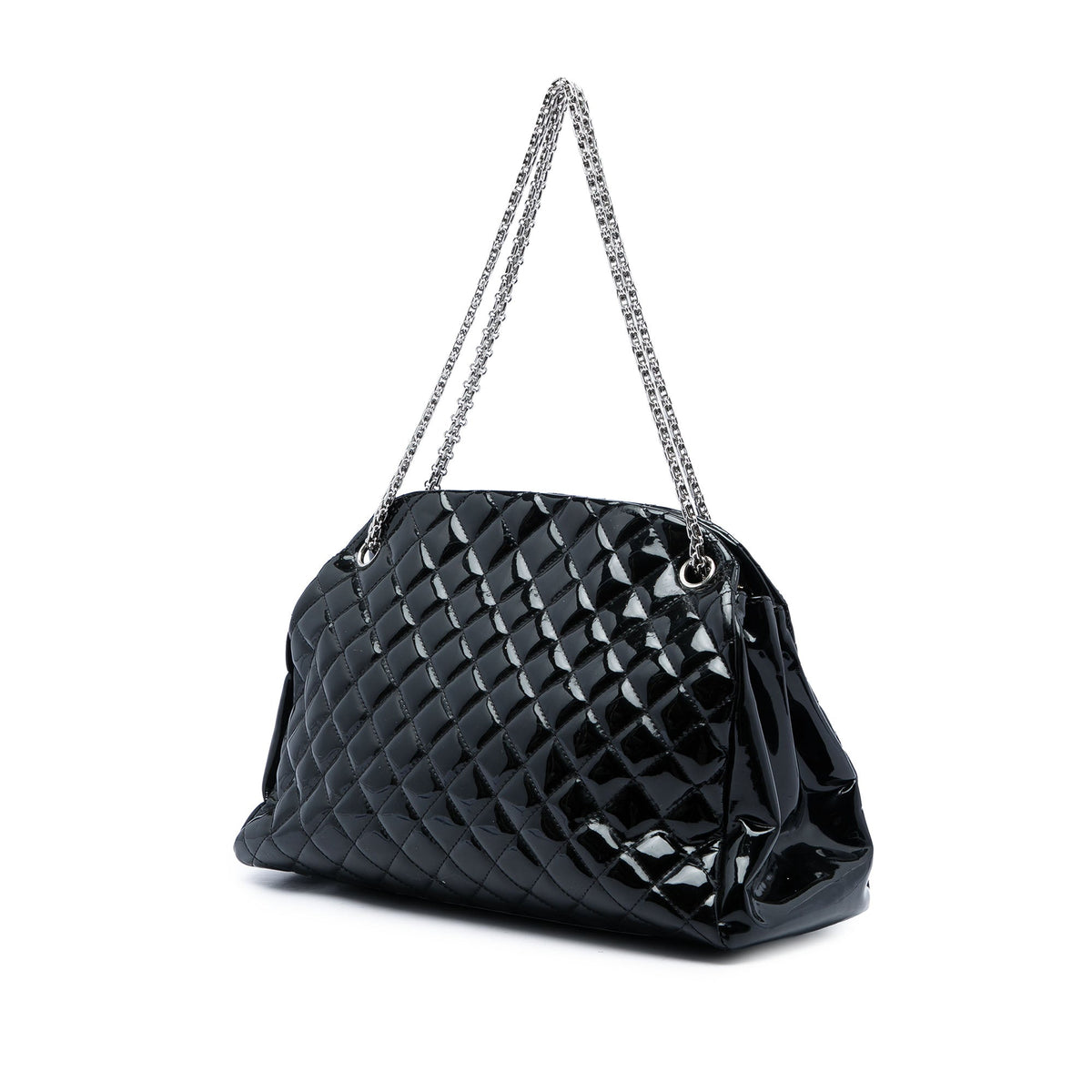 Chanel Large Quilted Patent Just Mademoiselle Bowling Bag — Black