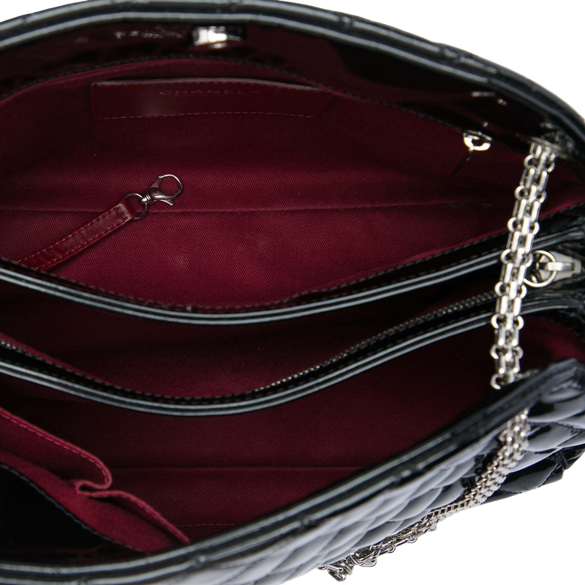 Chanel Large Quilted Patent Just Mademoiselle Bowling Bag — Black