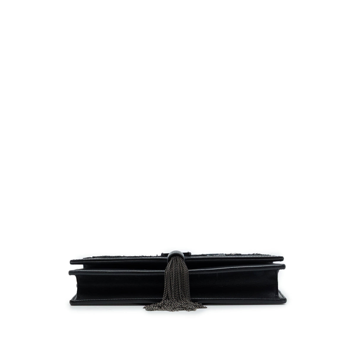 Saint Laurent Calfskin Cloud Star Applique Classic Monogram Kate Tassel Wallet on Chain — Black