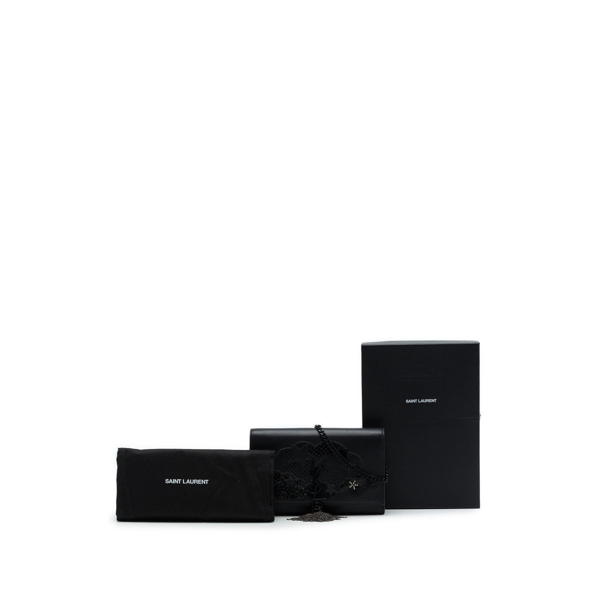 Saint Laurent Calfskin Cloud Star Applique Classic Monogram Kate Tassel Wallet on Chain — Black