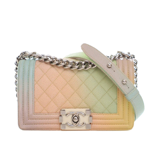 Chanel Small Quilted Caviar Rainbow Boy Flap