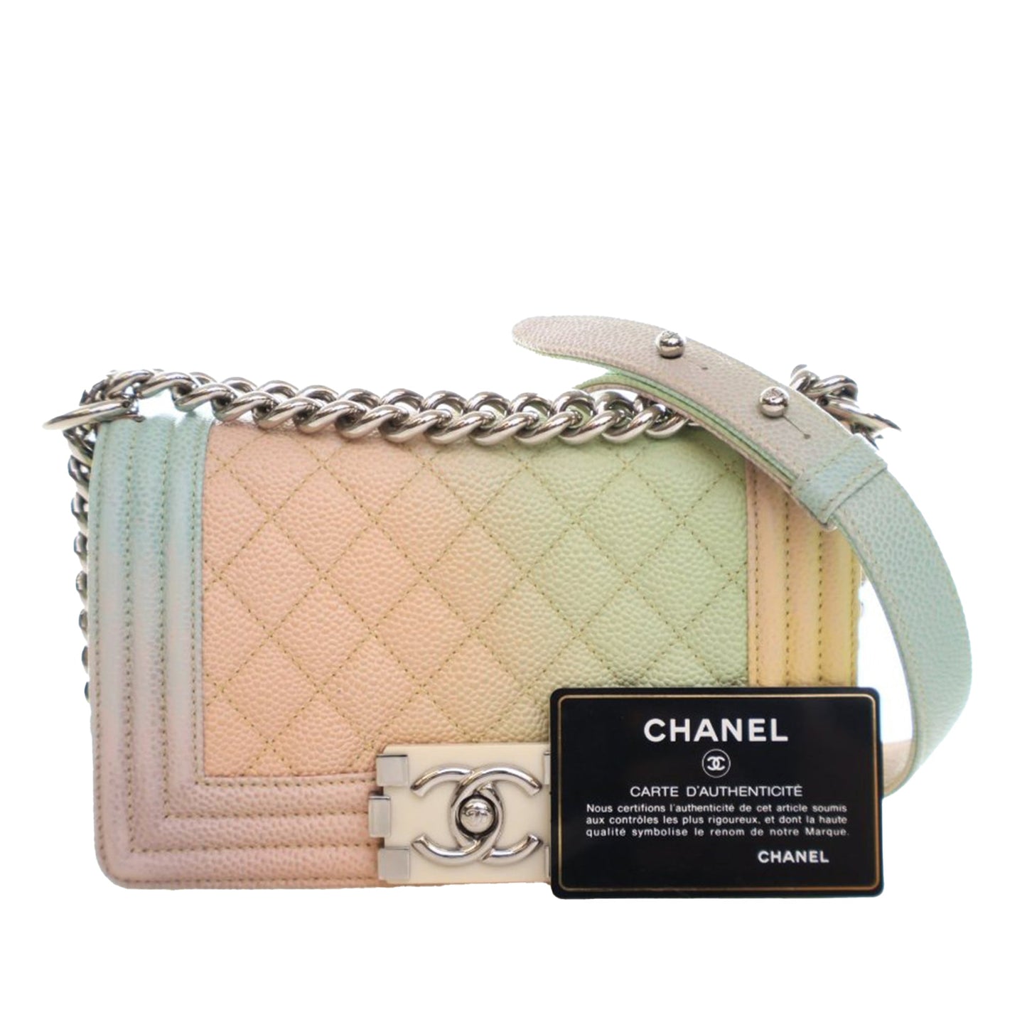 Chanel Small Quilted Caviar Rainbow Boy Flap