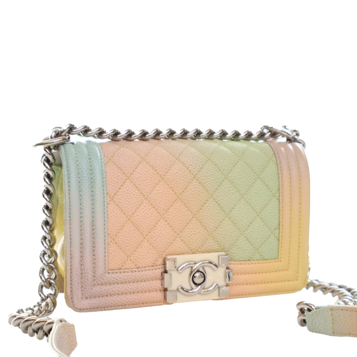 Chanel Small Quilted Caviar Rainbow Boy Flap