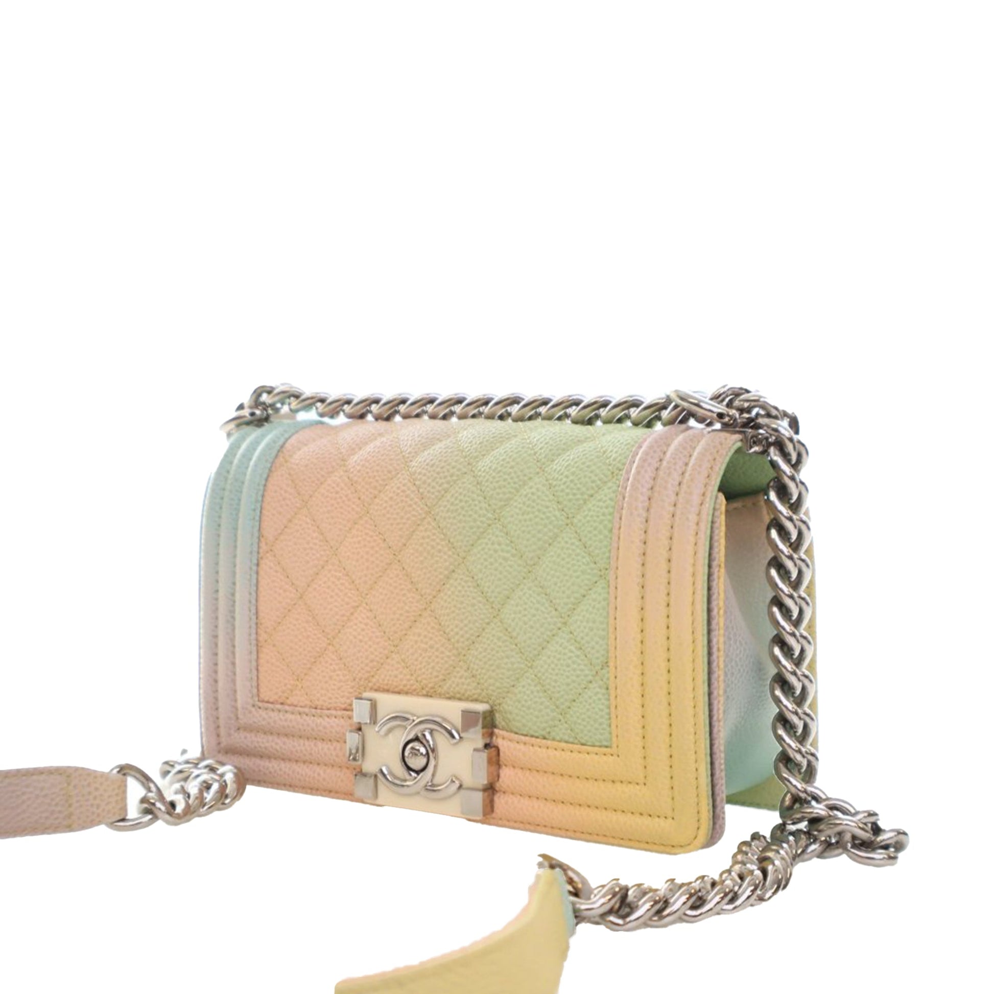 Chanel Small Quilted Caviar Rainbow Boy Flap