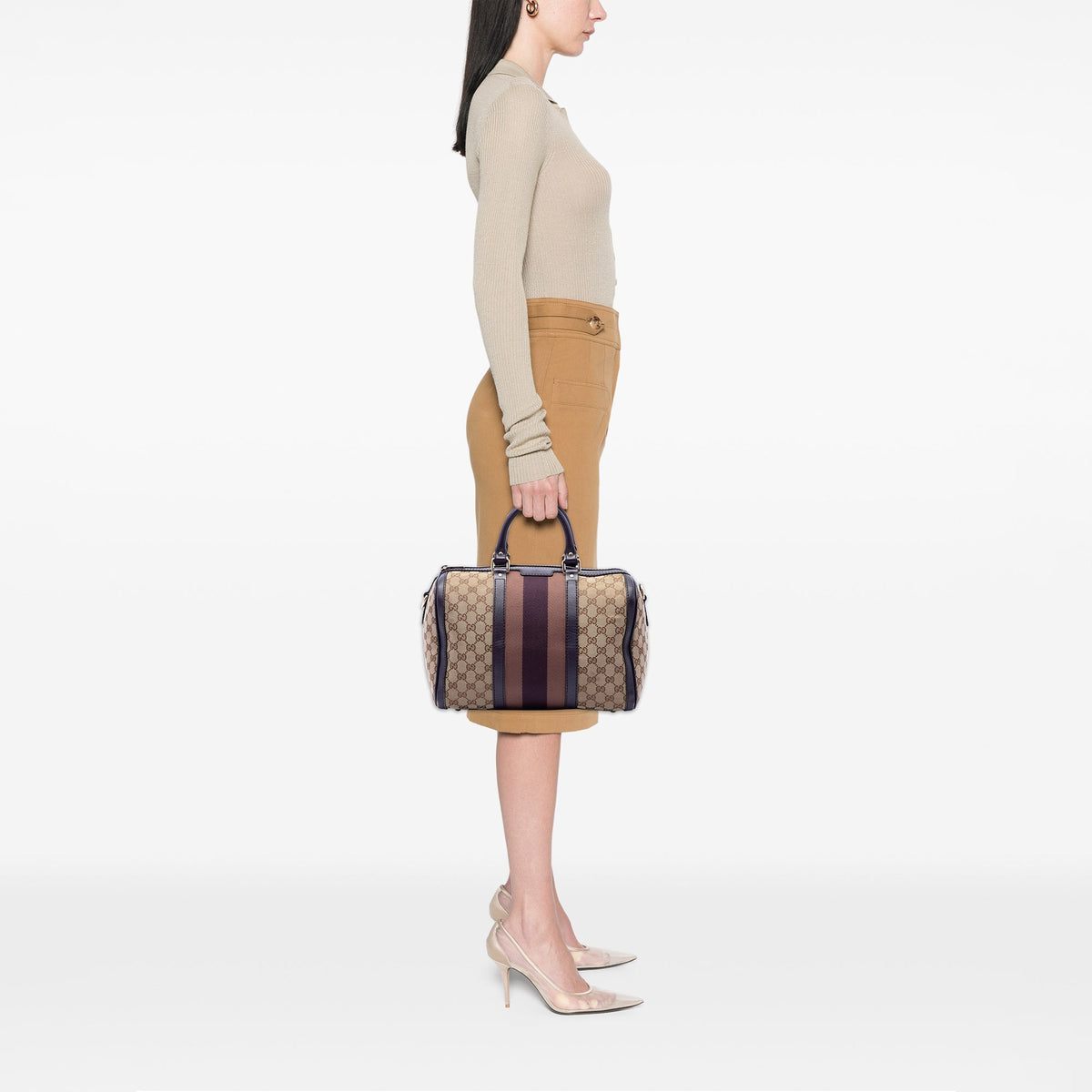 Gucci Medium GG Canvas Web Joy Boston Bag — Beige
