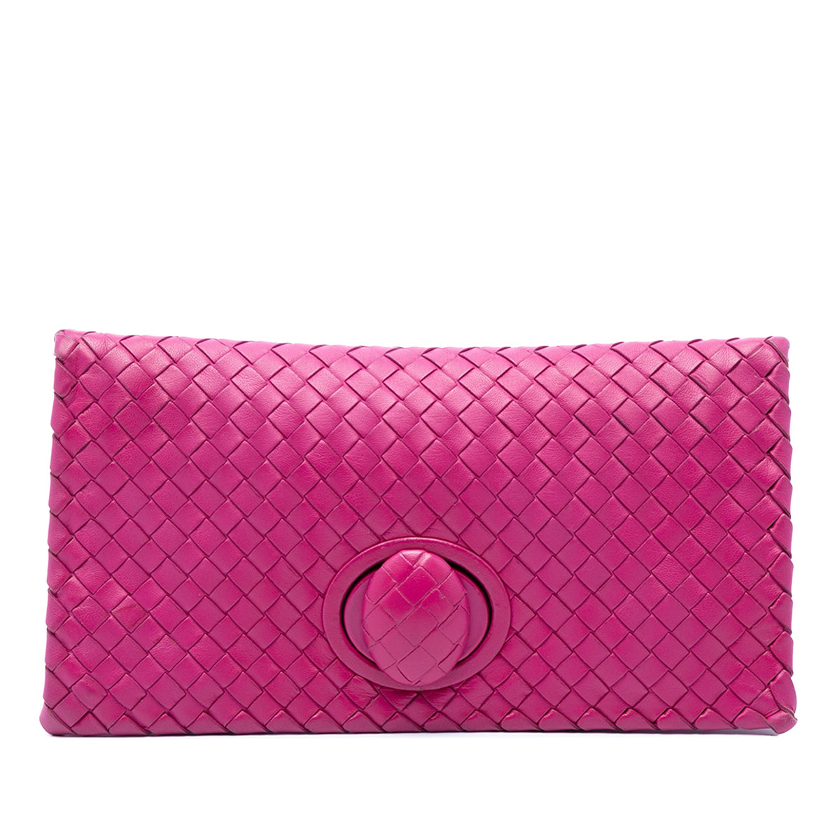 Bottega Veneta Nappa Intrecciato Turn Lock Clutch — Pink