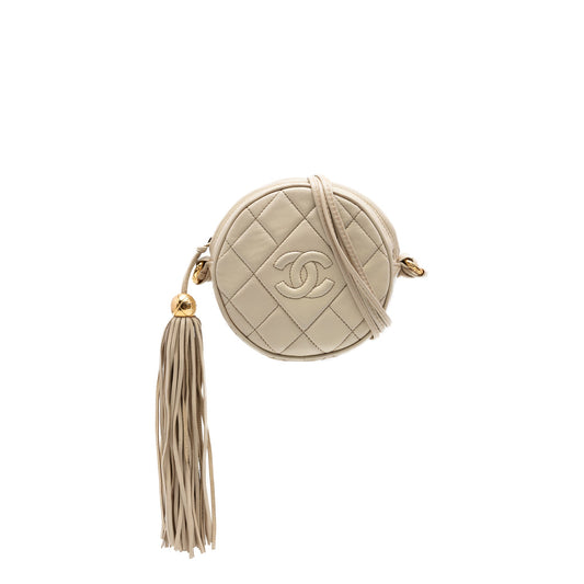 Chanel CC Quilted Lambskin Tassel Round Crossbody