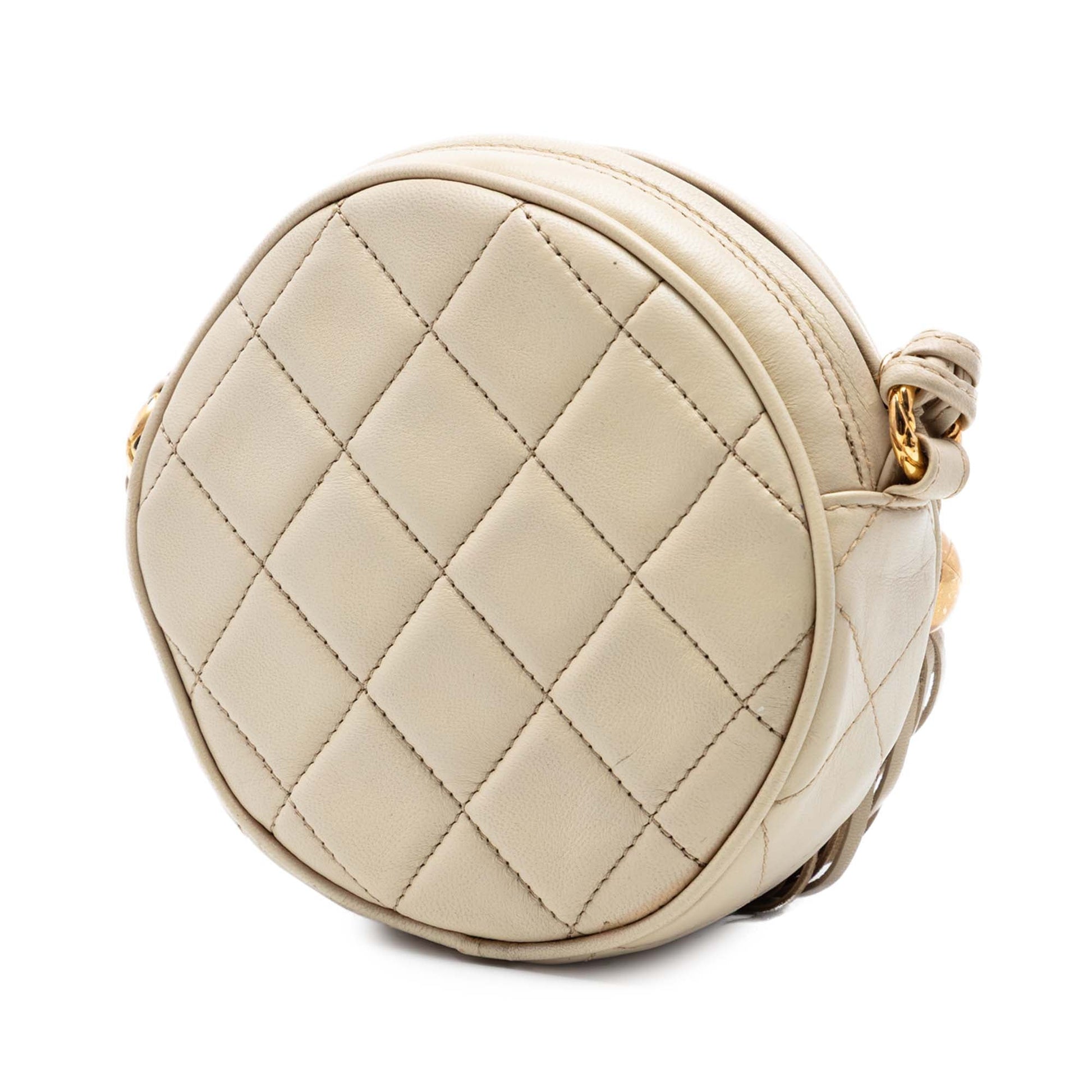 Chanel CC Quilted Lambskin Tassel Round Crossbody